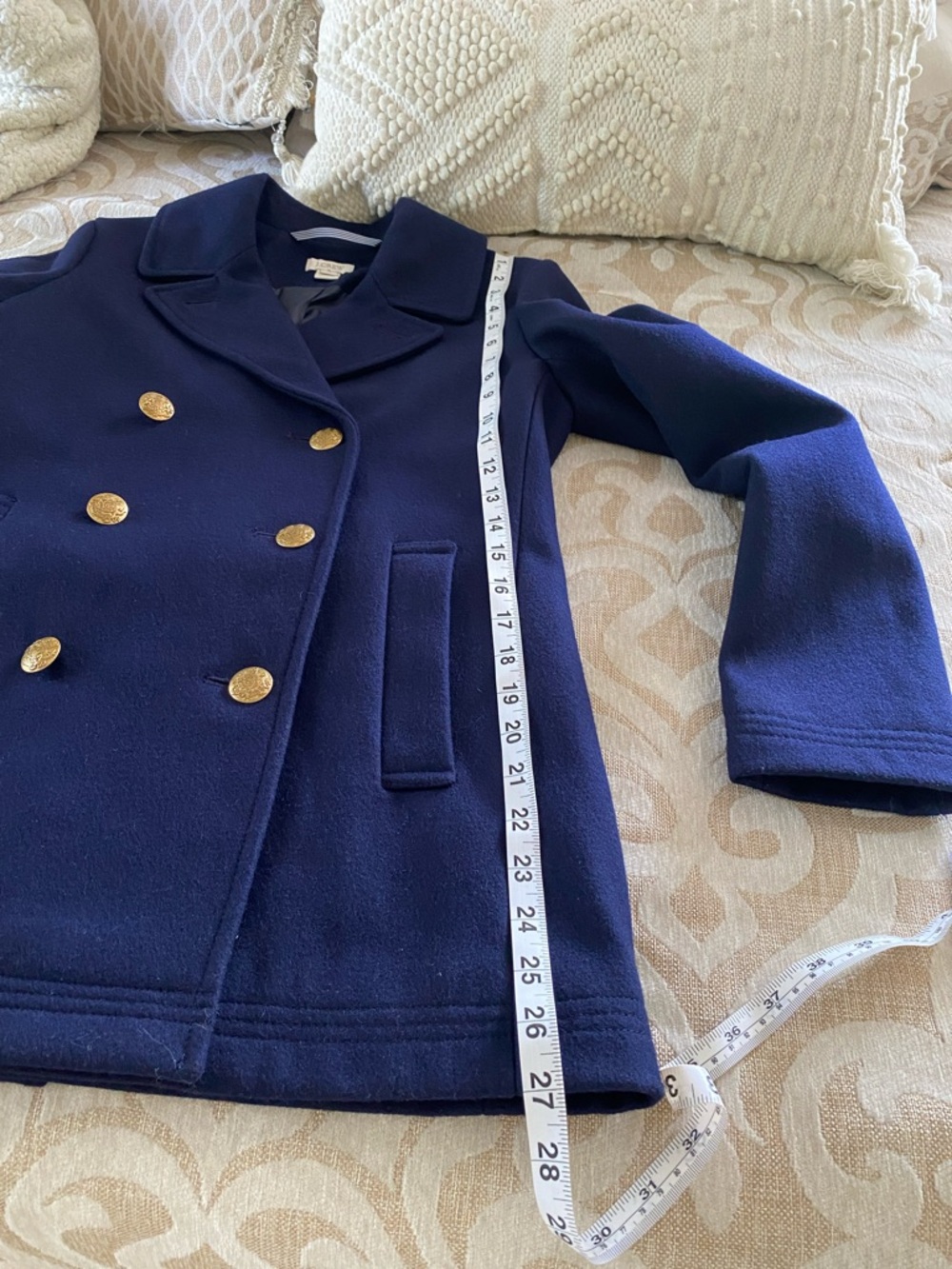 J.Crew Navy Wool Blend Pea Coat Gold Buttons Size 0 Classic Tailored Jacket - Picture 7 of 12